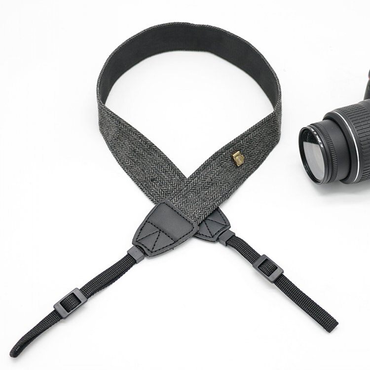 Kamera halsrem universal justerbar bomuldslæder skulderbælte vævet holder til canon sony nikon dslr tilbehør del: Mørkegrå