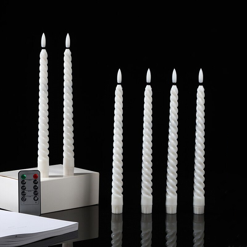Vela LED Taper Spiral Flameless, Controle remoto com temporizador, Igreja velas varas, Casa torcida, Natal bateria operar vara vela: Branco frio / Luz amarela