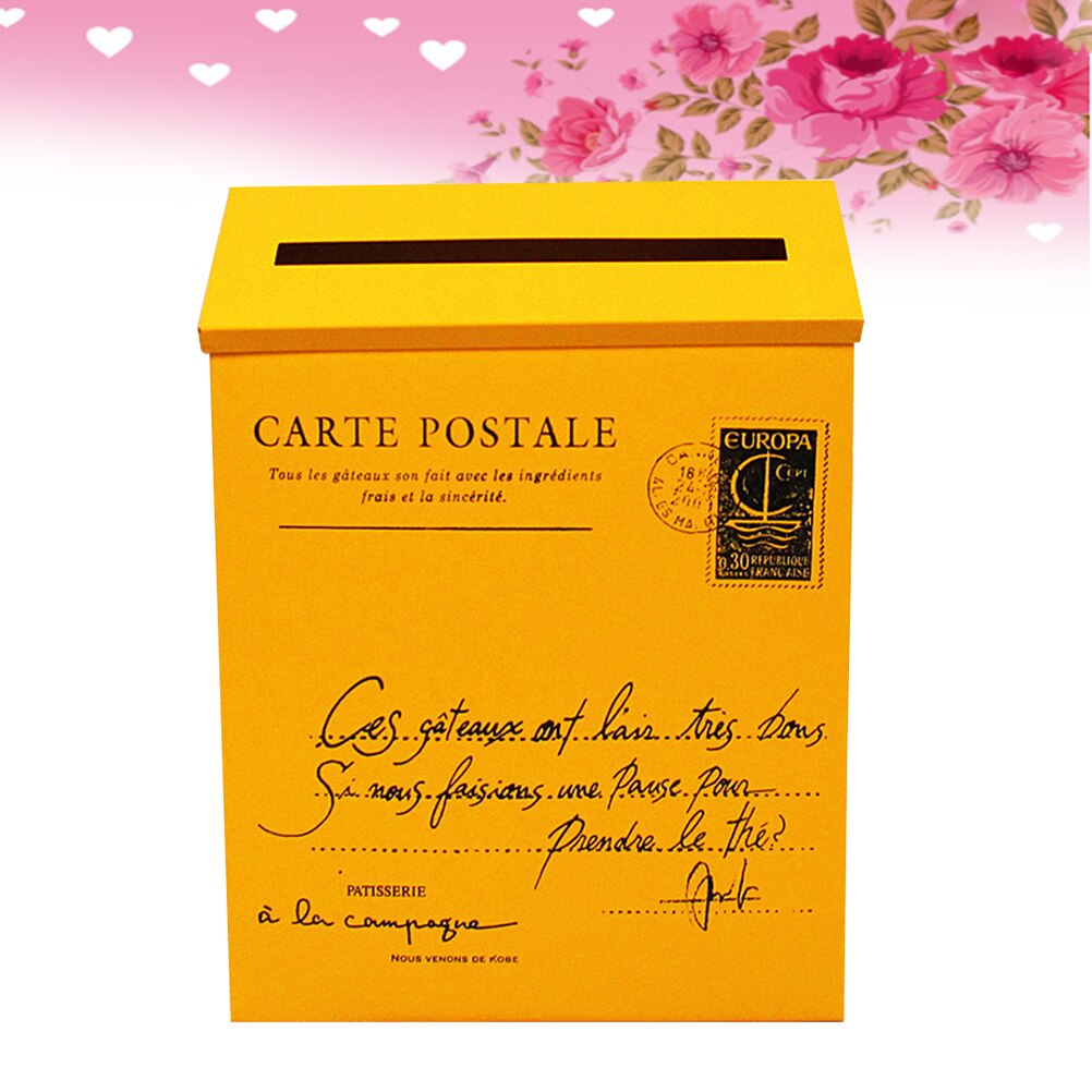 1pc Post Box Metal Wall-mounted Decorative Mailbox Letter Box Box for Incoming Mail: Yellow
