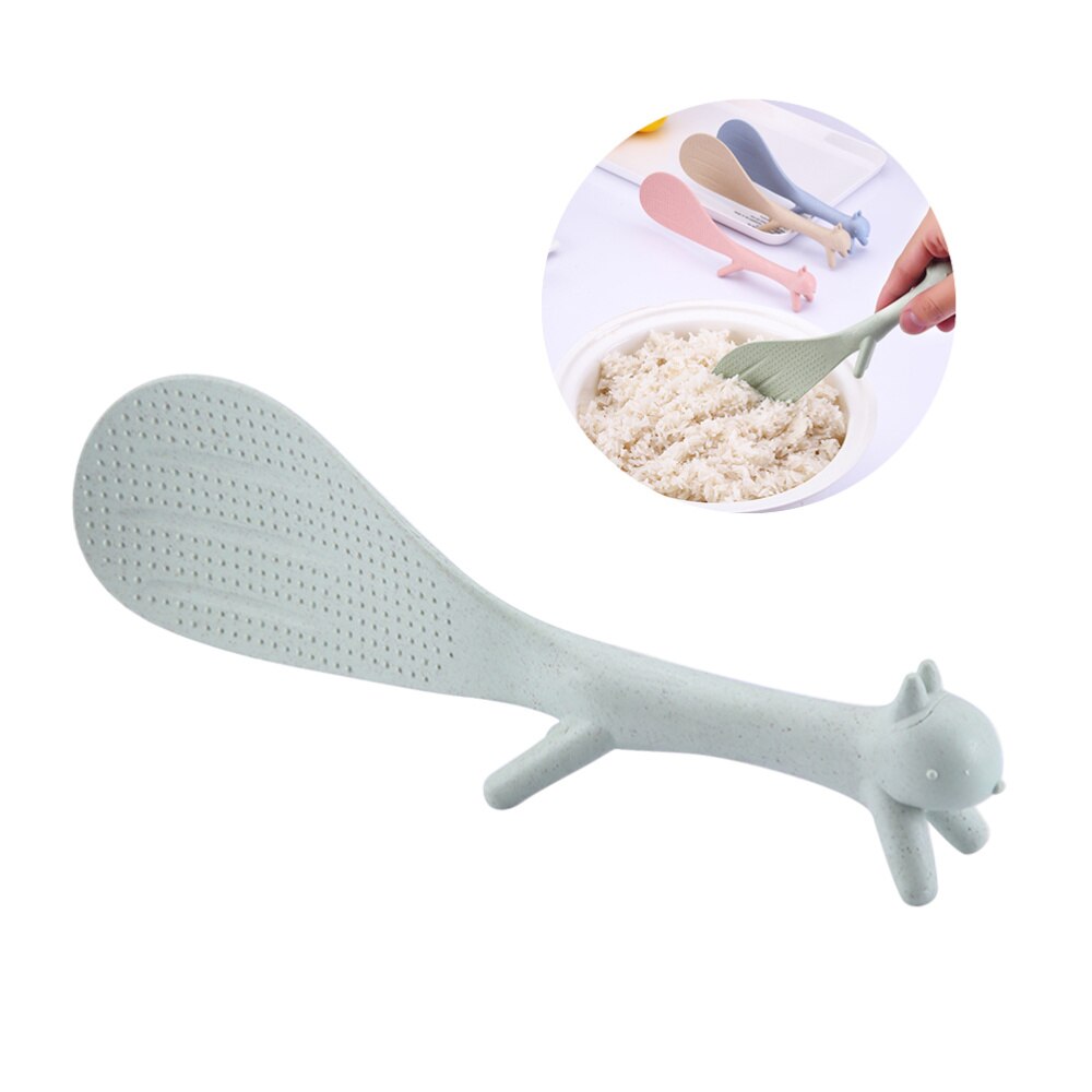 Non-stick Rice Paddle with Squirrel-shaped Handle Standing Ladle Household Kitchen Tool(Green): Green