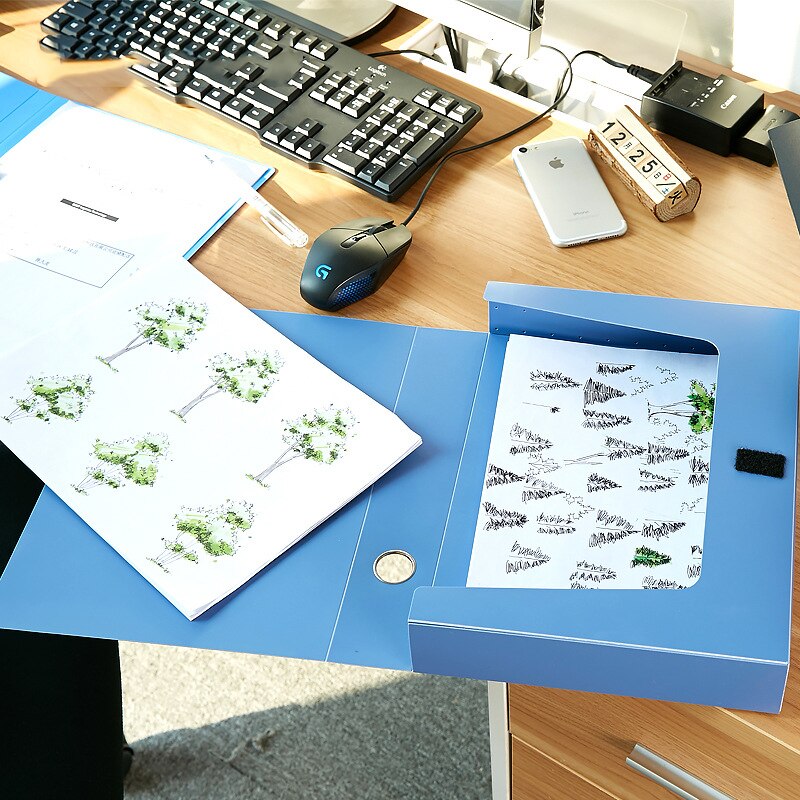 1 Stuk Blauw A4 Document Bestand Doos PP Document Vullen Papier Case Opbergdoos School Kantoorbenodigdheden Filing Producten