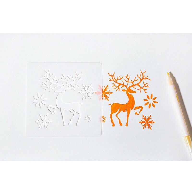Plantillas de Navidad de renos y nieve, para pintar álbumes de recortes, para colorear, plantilla decorativa en relieve, 12 Uds.