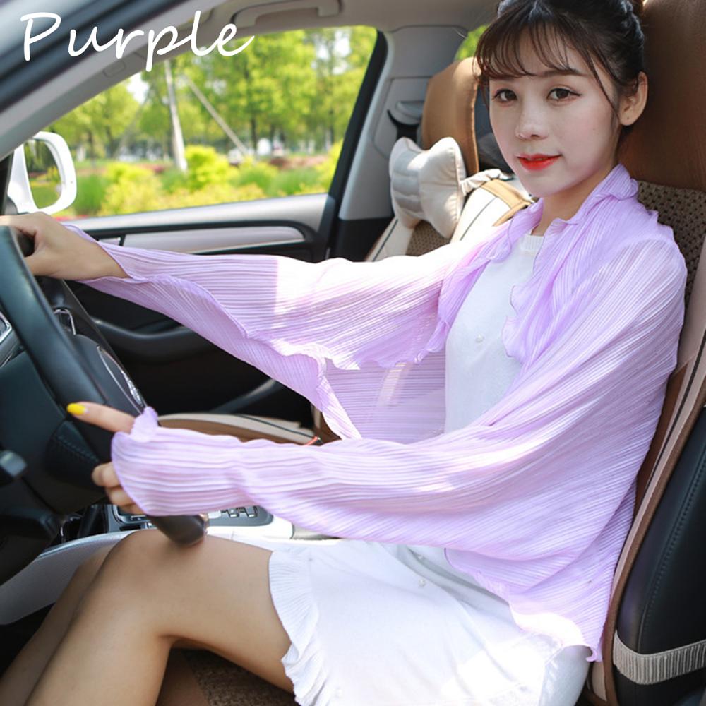 Solid-colored Pleated Summer Women Chiffon shawl Scarves Pure Color Long Sleeve Poncho Stole Female Shawls Snud: Purple