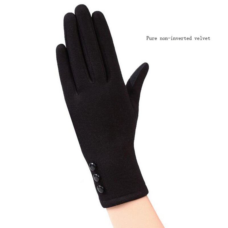 Guantes de Cachemira de algodón para mujer, manoplas cálidas de felpa interior para deportes, Fitness, pantalla táctil, para ciclismo, de dedo completo, C54, Otoño e Invierno: 19B Black