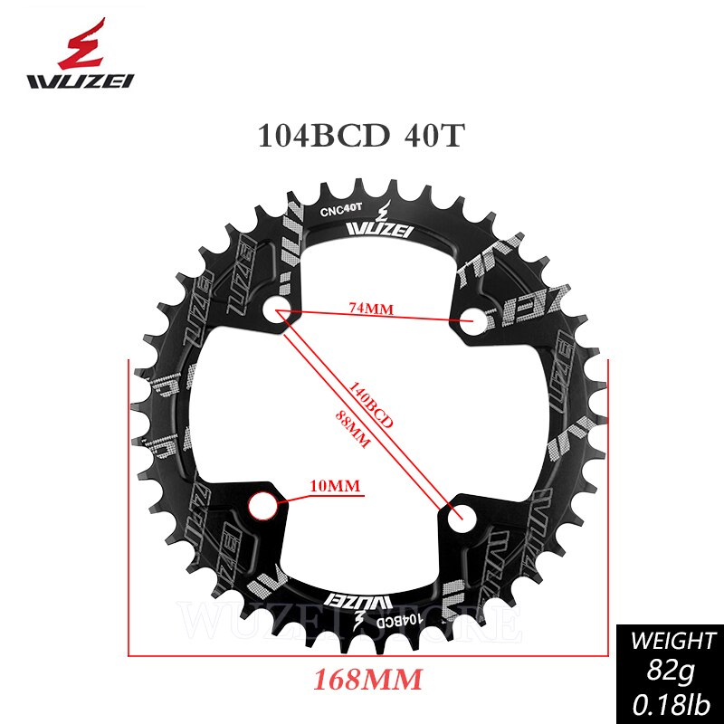 Wuzei Bcd Crown 104 łańcuch owalny bezpośredni montaż pojedyncza korona świeca Pe Monoplate Mtb korba 32 34 36 38 40 42 zęby łańcuch pierścień: round 104bcd 40T