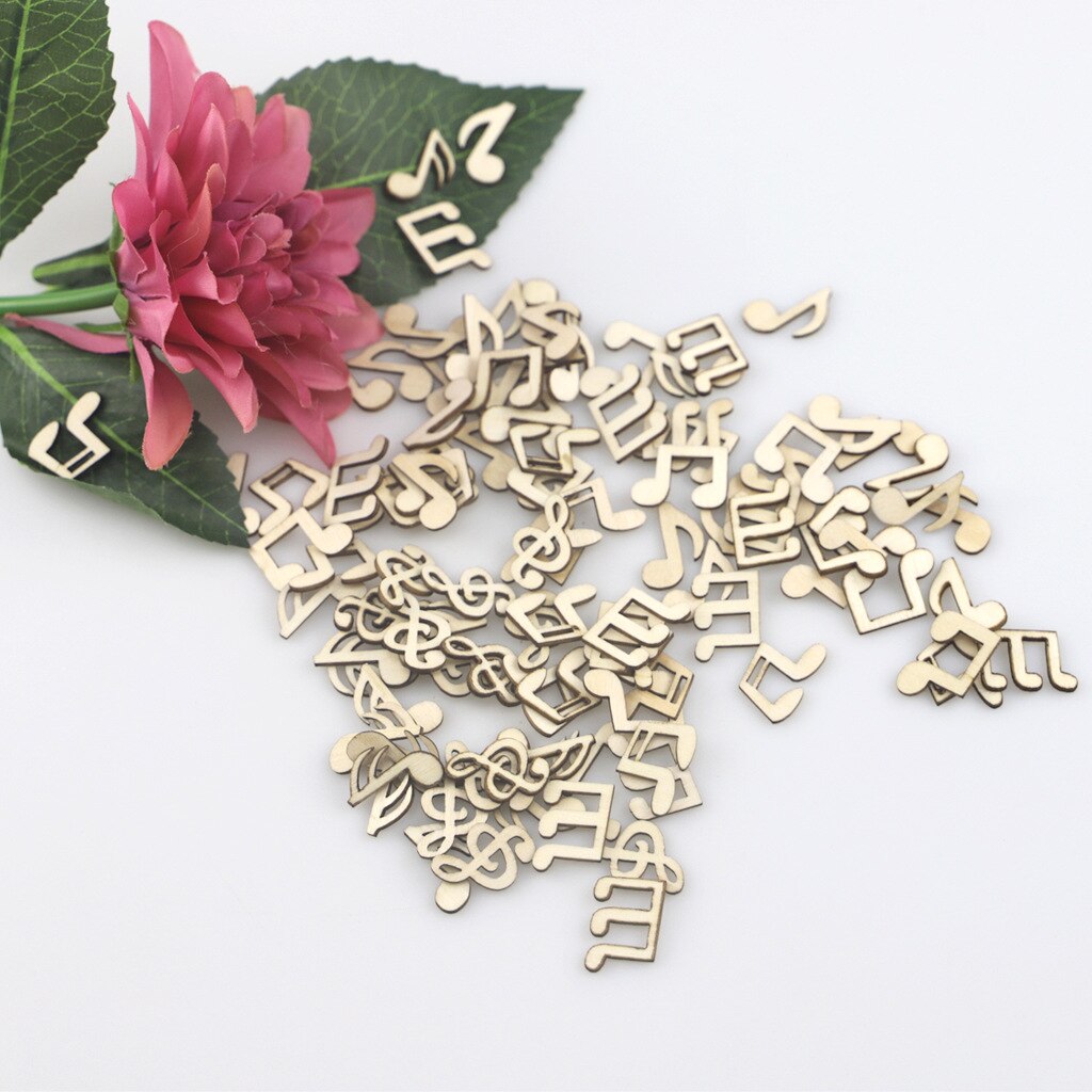 100Pcs Wood Cutouts Music Craft Embellishments Notes Unfinished Wood Ornaments for Wedding Music Themed Party Decoration