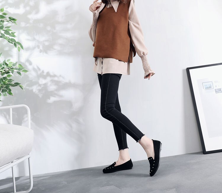 femmes noir travail chaussures Rivet plat antidérapant unique chaussures femme printemps doux fond confortable tissu chaussures 35-40