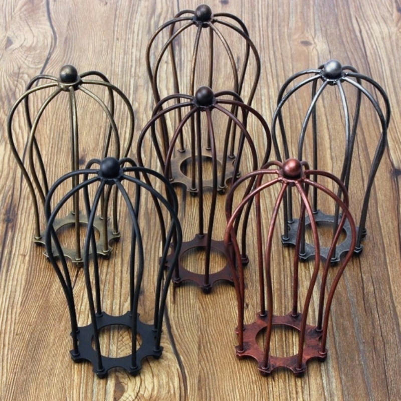 E27 schaduw zwart afgewerkt ijzeren edison lampenkap vintage verlichting kooi schaduw met fitting DIY lampaccessoires
