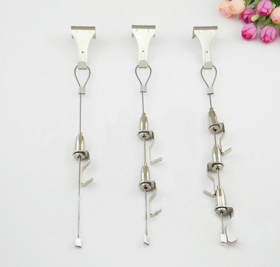 4pcs Exhibition Art Hanging System;Gallery Large Paint/Picture/Photo Display Kit;Stainless Steel Wire Cable,Ceiling Hook, 1 hook