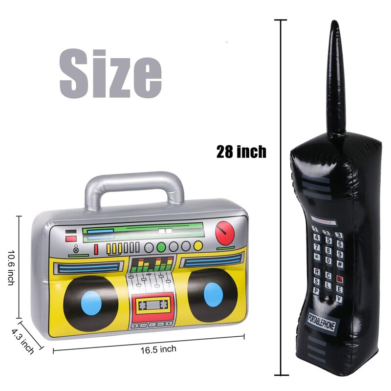 2 Pieces Inflatable Radio Boombox Inflatable Mobile Phone Props for 80s 90s Party Decorations PVC Inflatable Toys for Men Women