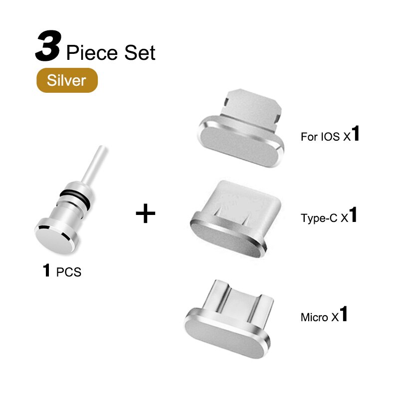 3.5mm AUX Earphone Jack Dust Plug Mobile Phone Car Computer Laptop With Ejector Pin Micro USB Type C Charging Port Tips Adapter: Silver dust plug