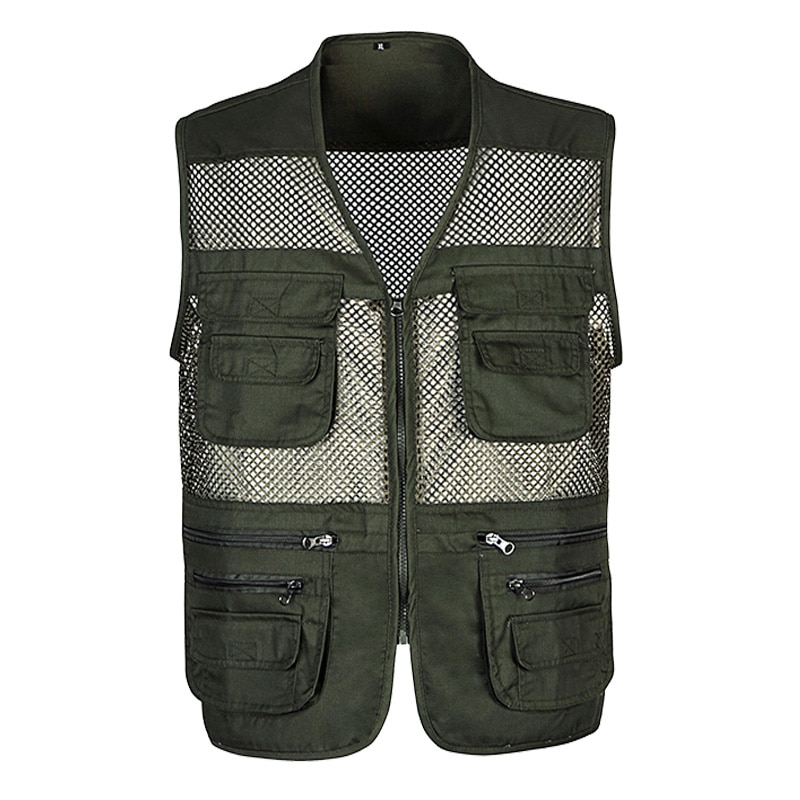 Gilet Cargo Homme Multi-poches En Maille Polyester – Pour Pêche, Randonnée, Travail – Style Décontracté Rétro – Neuf Avec étiquettes