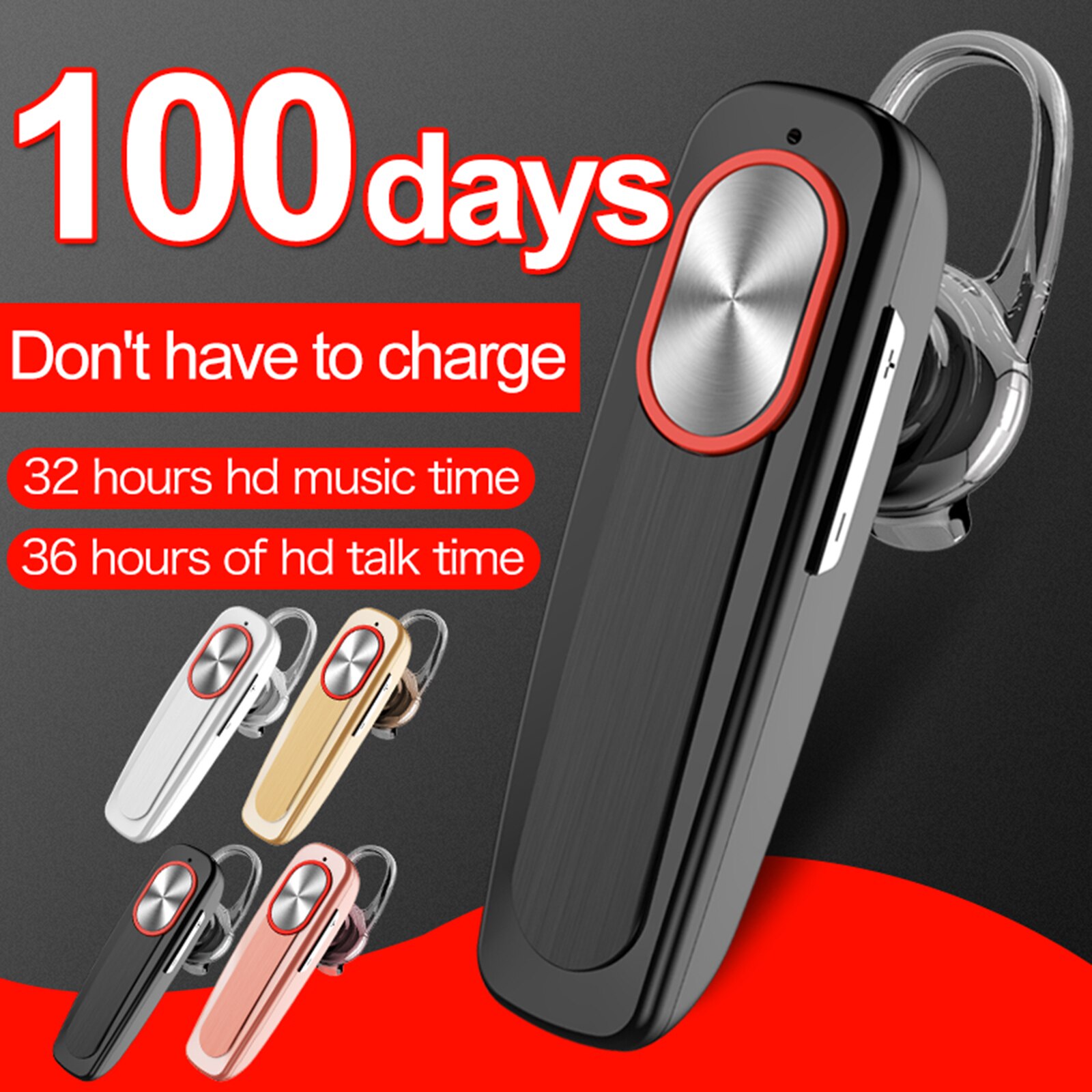 Bluetooth Lange Standby Headset Met Ingebouwde Microfoon 20 Uur Praten Opladen Case Laptop Rijden Voor Business Kantoor Truck: Black