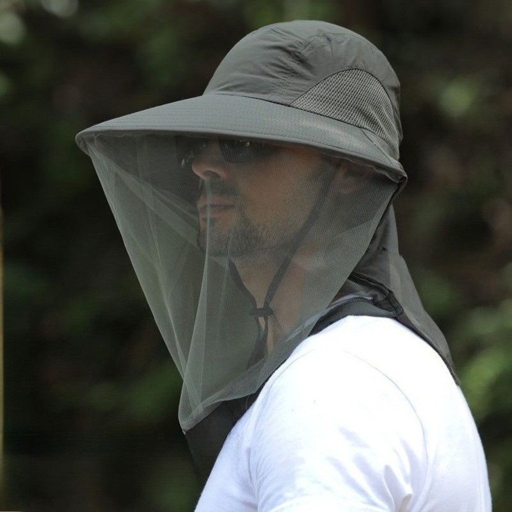 Chapeau de Pêche avec Filet Anti-Moustiques - Chapeau Soleil Pliable pour Randonnée Extérieure - Protection Insectes Unisexe