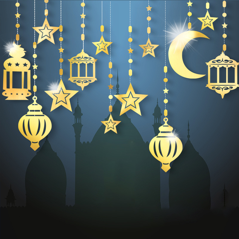 EID Mubarak Swirl Banner Star Moon Ceiling Hanging Ornament Ramadan Kareem Decoration for Home Islam Muslim Party Supplies: light green