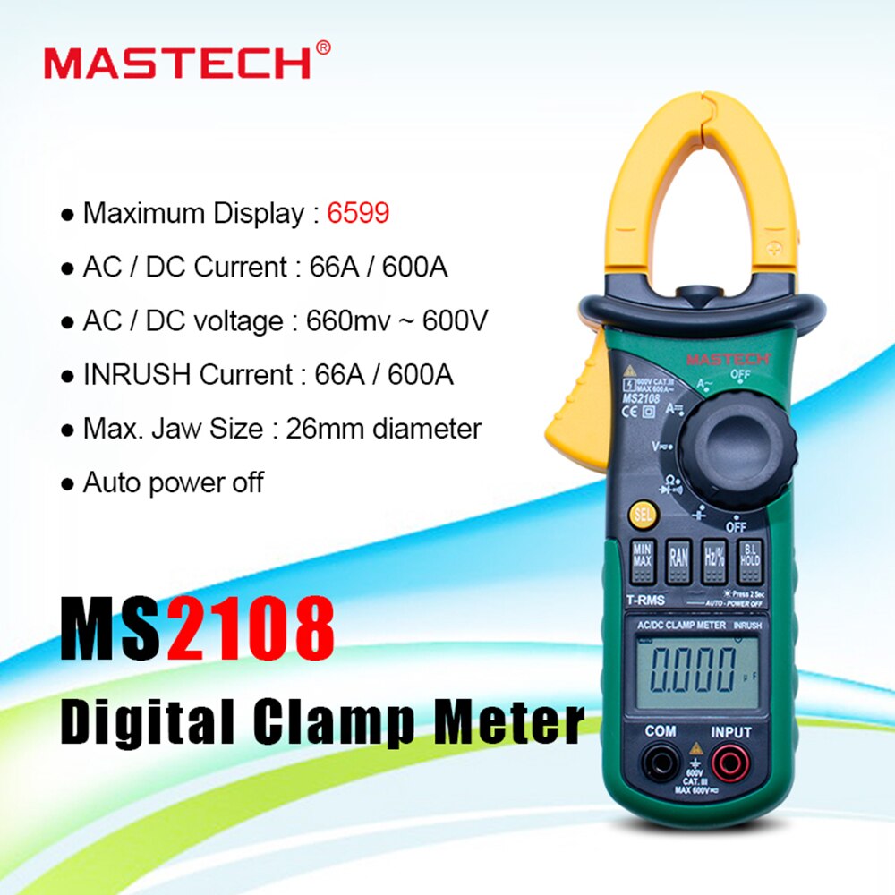 Mastech MS2108 Digitale Ac/Dc Stroomtang Tester Display Lcd Vero Rms Auto/Manuale Gamma Corrente Frequenza Tensione meter