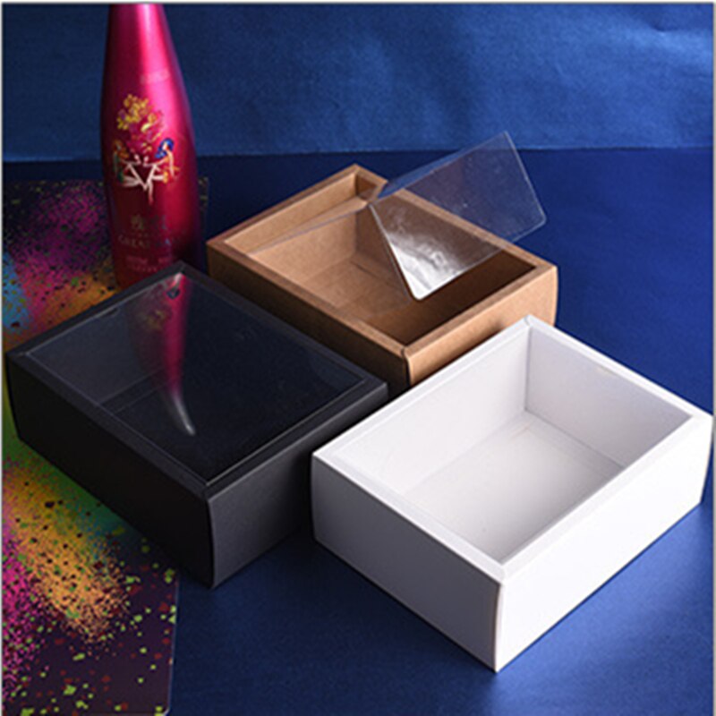 10pcs Folding Kraft Paper Box with Transparent PVC Window Box Packaging Box candy favors arts&krafts display package box