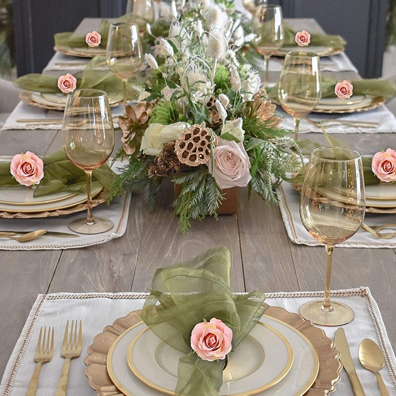 4Pcs Rose Flower Napkin Rings Crafts Vine Napkin Holder Rings Table Decorations for Wedding Valentine's Banquet: Default Title