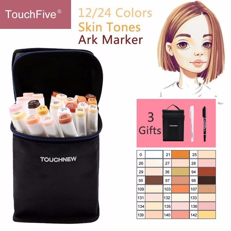 Artist Touchfive 12 24 colors Blendable Alcohol Sketch Marker pens Skin Tones set for Portrait Illustration Drawing Art Supplies
