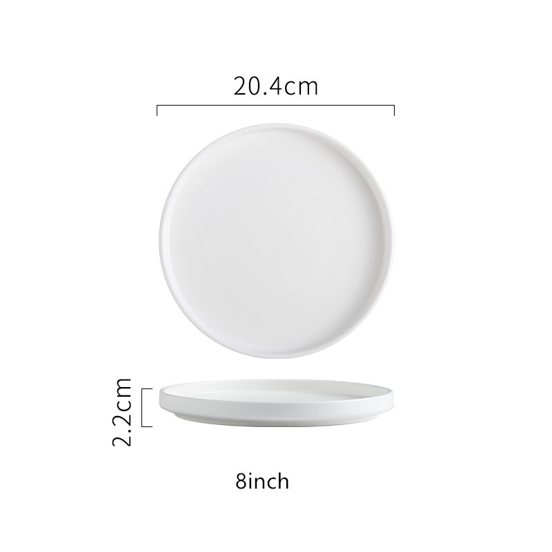Assiette ronde créative en céramique, plateau ménager vert foncé mat, vaisselle nordique rose en céramique, assiette alimentaire occidentale pour Steak: White 8inch