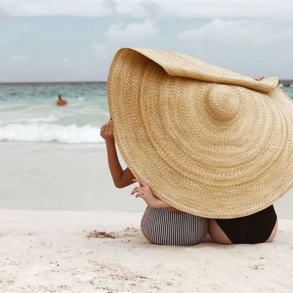 Woman Large Sun Hat Beach Anti-UV Sun Protection Foldable Straw Cap Oversized Collapsible Beach Hat #YL5