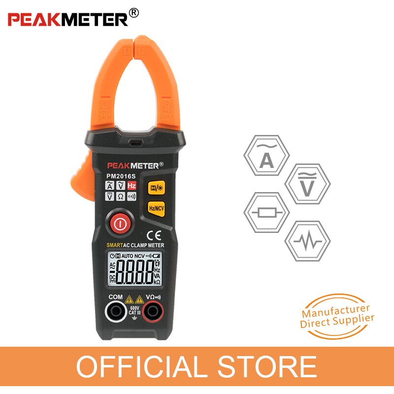 PEAKMETER PM2016S PM2016A Automatic Intelligent Digital Clamp Meter Multimeter Ammeter High Precision Anti-burning Clamp Meter