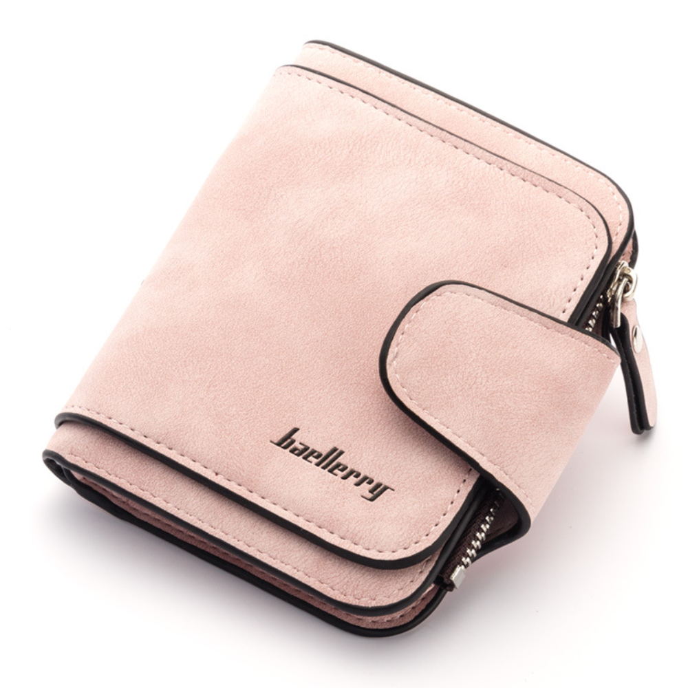 Buckle Abrasive Leather PU Women's Short Wallet Casual Trifold Purse Multi-Card Holder Coin Purse: Red