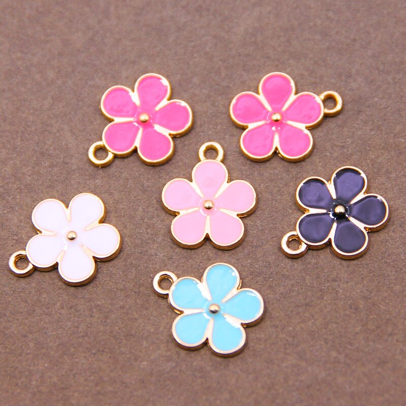 6 Stuks 14*17Mm Leuke Tiny Enamel Flower Charms Kettingen Oorbellen Maken Accessoires Alloy Plant Diy Hangers Sieraden bevindingen