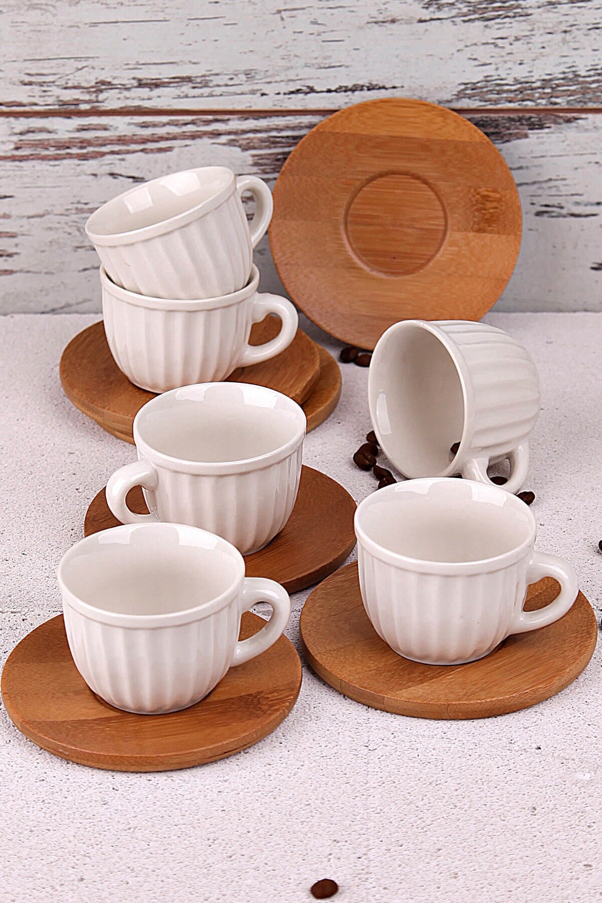 Porcelæn kaffekop sæt  of 6 med bambus plade specielt stilfuld kop sæt bambum largi lavet i tyrkiet bedst
