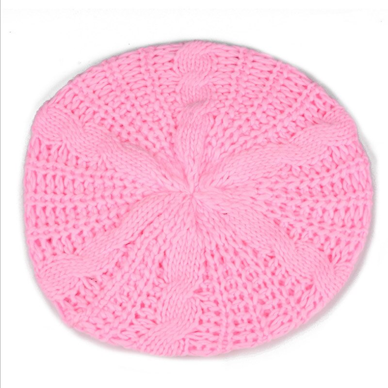 Beret Braided Hats Baggy Beanie Crochet Warm Winter Hat Ski Cap Wool Knitted Caps Women Lady Hats: Pink