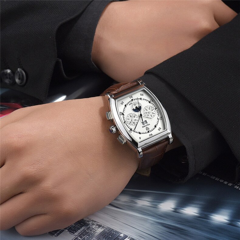 Rétro rectangulaire multi-fonction hommes montres haut de gamme de luxe automatique mécanique montre hommes étanche calendrier horloge