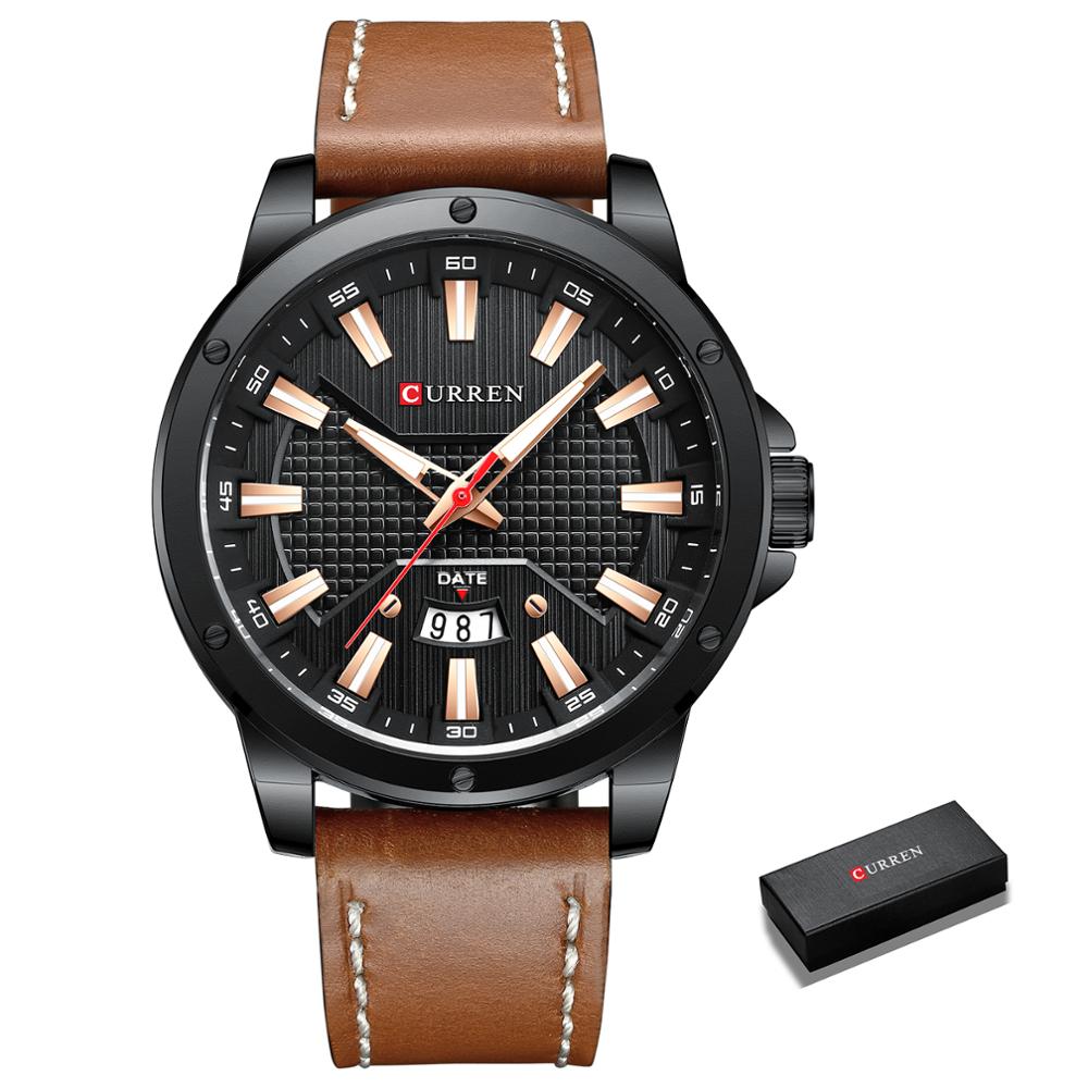 Curren quartz ur til mand læder armbåndsure casual ur med dato relogio masculino: Sort urkasse