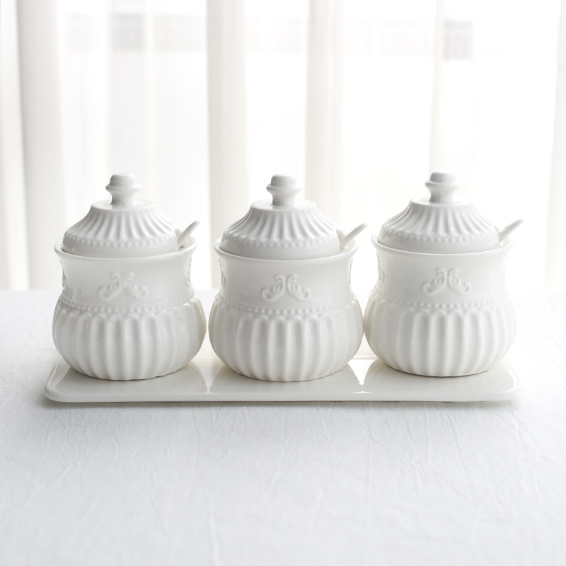 White French Court Style Salt Pepper Oil Dispenser For Kitchen Spice Organizer Storag Box Seasoning Box Kitchen Accessories: A 3 Jars with tray