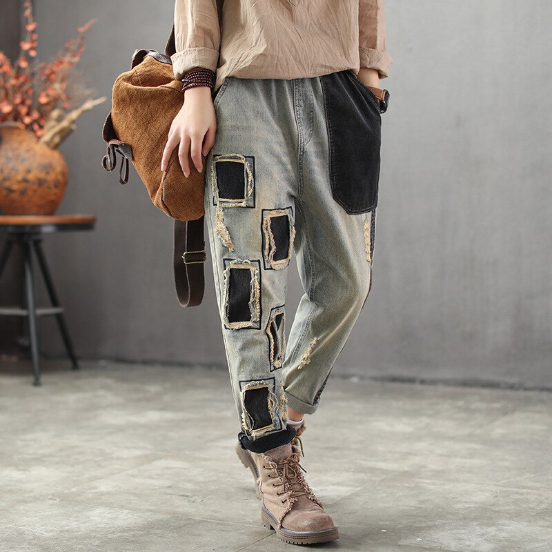 Max LuLu-pantalon sarouel déchiré pour femme, jean Denim femme ample à trous, grande taille, automne , styliste coréen