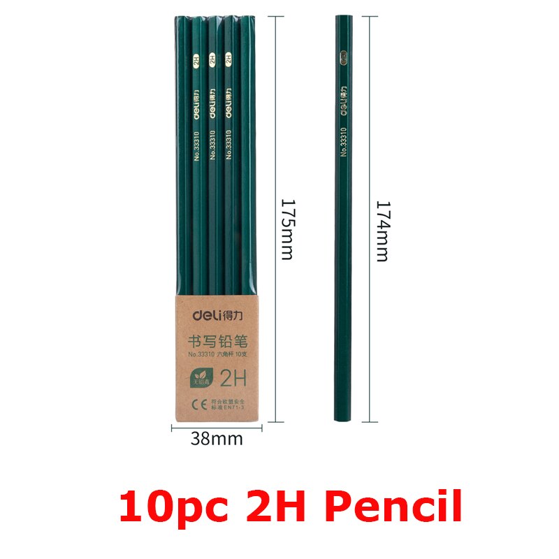 Deli 10pc/Lot Wooden Lead Pencil 2B/HB/2H Lapices Drawing Pencils School Student Pens Art Stationery Supplies with Sharpener