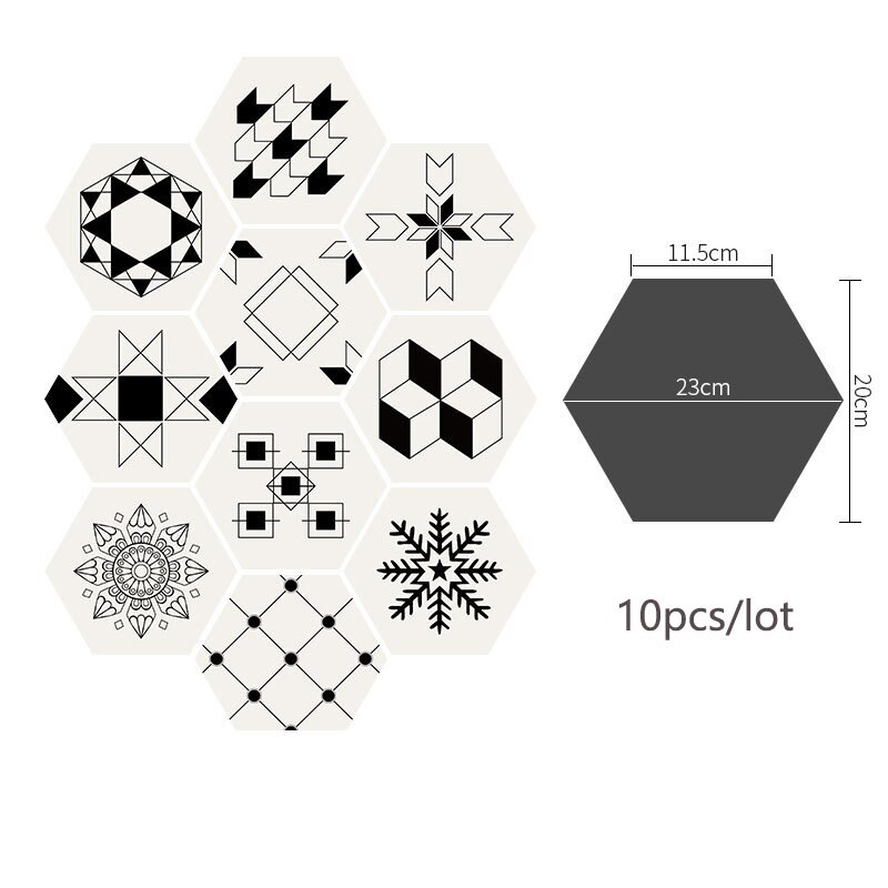 10 pièces/ensemble Pvc autocollant de sol salle de bain cuisine carrelage mur autocollant papier peint décoration de sol Hexagonal autocollant antidérapant 20x23cm