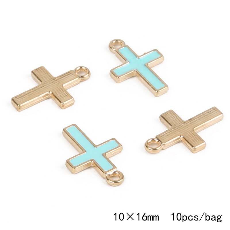 10-12 Stks/pak Legering Metal Olie Kruis Charmes Hanger Voor Diy Handgemaakte Oorbel Ketting Armband Sieraden Maken: Blue