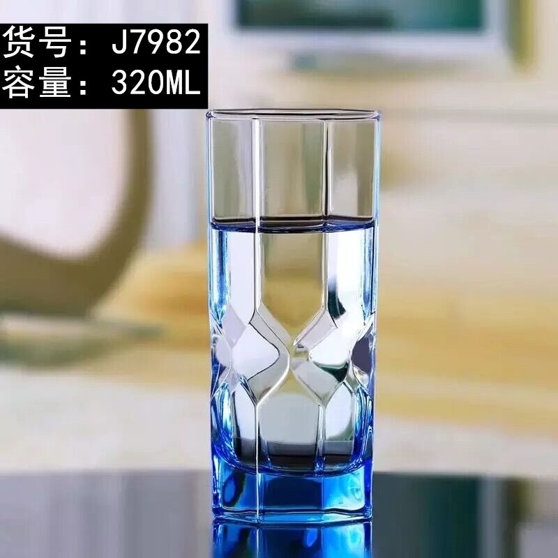 glass European blue octagonal diamond water cup heat resistant tea cup 300ml thickened whisky drink cup: 320ml