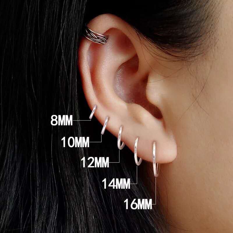1 Paar Kleine Hoepel Oorbellen 925 Sterling Zilveren Cirkel Ronde Huggie Oorringen Voor Vrouwen Mannen Oor Ring Oor Bone gesp
