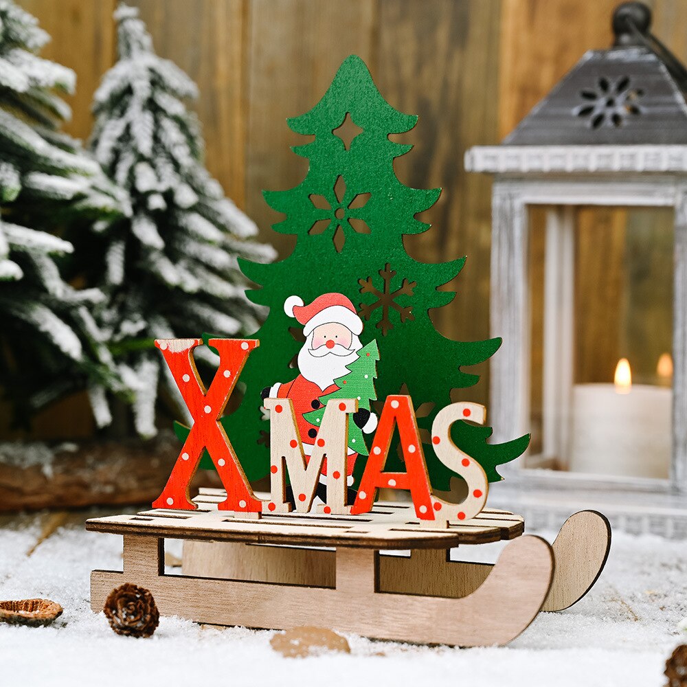 2020 decorazioni di natale creativo FAI DA TE in legno slitta vecchio da sci decorazione grande e ottavino cartone animato decorazione del desktop regalo: grande old man