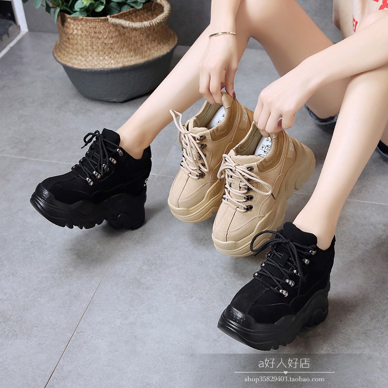 Vår och höst damskor stil fula skor allt-i-ett höga sneakers wedges platåskor 12cm