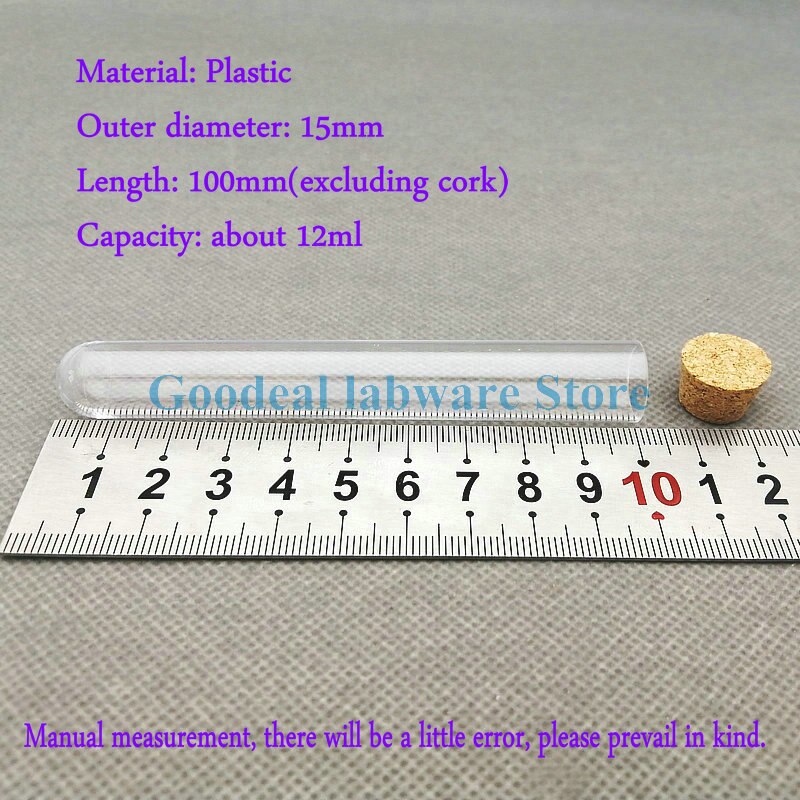 24pcs 15x100mm Lab Transparent Plastic Round Bottom Test Tubes With Cork Plug Wedding Vial Bath Salt Bottle