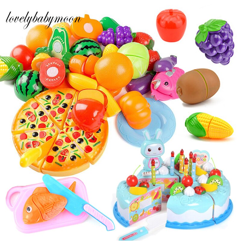 Children Pretend Play Set Plastic Food Toy DIY Cake Toy Cutting Fruit Vegetable Food Pretend Play Toys For Kids Educational