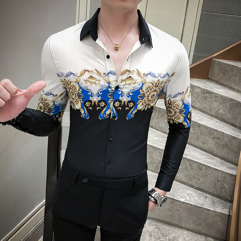 chemise homme automne chemise homme manche longue impression coupe slim chemises hommes de luxe