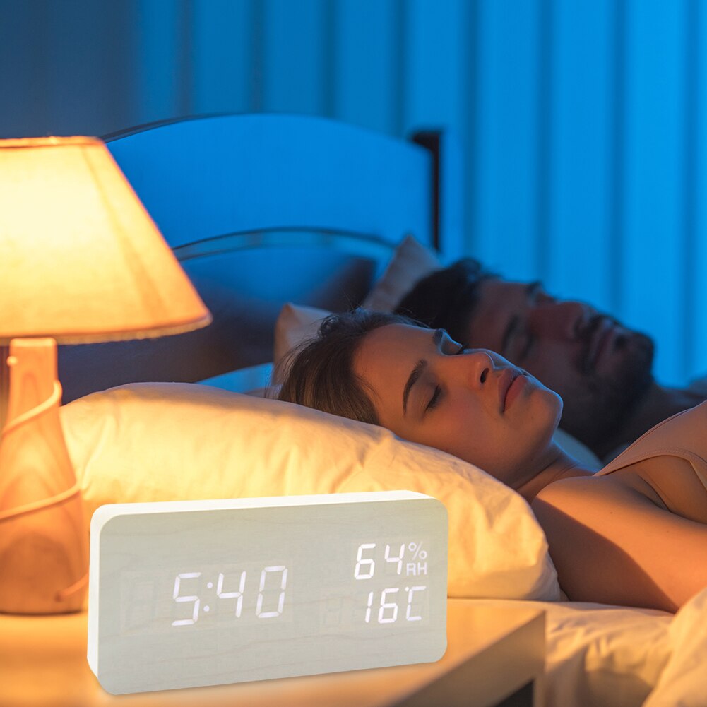 Wood Block LED Digital Clock Night Lights Smart Adjustable Multifunction Electronic Alarm Clocks Desktop Clocks