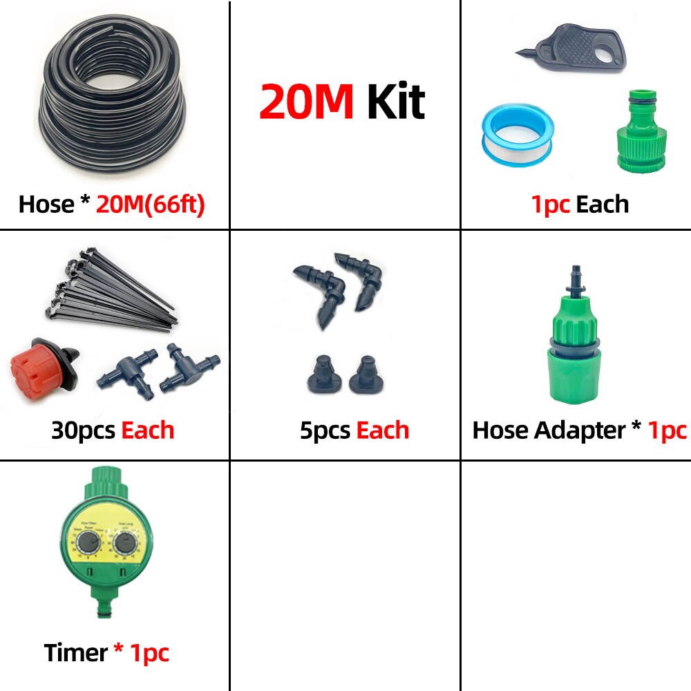 10-50M Smart Garden Watering Sysytem Automatic Self Drip Irrigation System For Greenhouse Watering Kit Timer Adjustable Drippe: 20M
