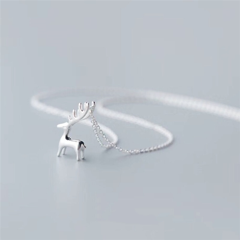 Three-Dimensional Deer Short Clavicle Chain Pendant 925 Sterling Silver Temperament Personality Female Necklace SNE086