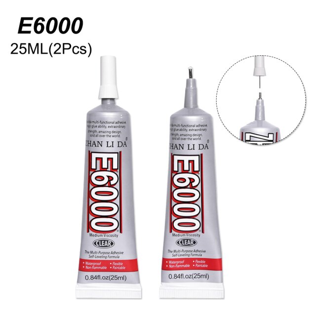 Transparent 2Pcs 25ml B7000 Glue Phone Screen Glass Epoxy Adhesive Wood Textile Clothes UV Component PVA B6000 E6000 E8000 T6000: E6000 25ML 2Pcs