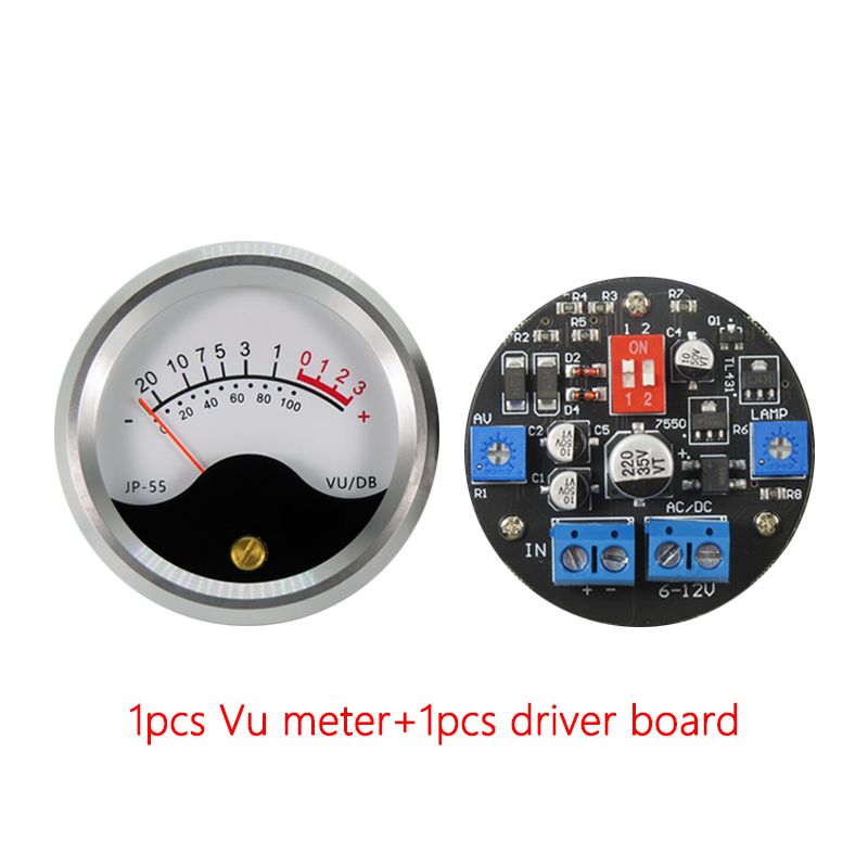 55mm Aluminium Alloy Vu Level Audio Meter With Driver Board LED Lamplight Connect The Power Amplifier Output: Silver