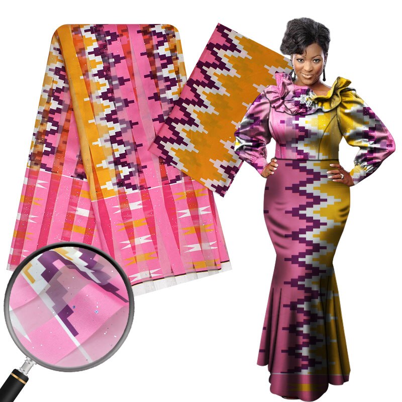 Nigéria ghana organza cetim tecido de seda impressão ancara cera africana 4 jardas + 2 metros chiffon seda para vestido YG812-2: As picture 12